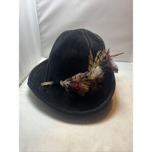 Vintage Adolfo Realites Ladie's Hat New York Paris Black With Feather Accents